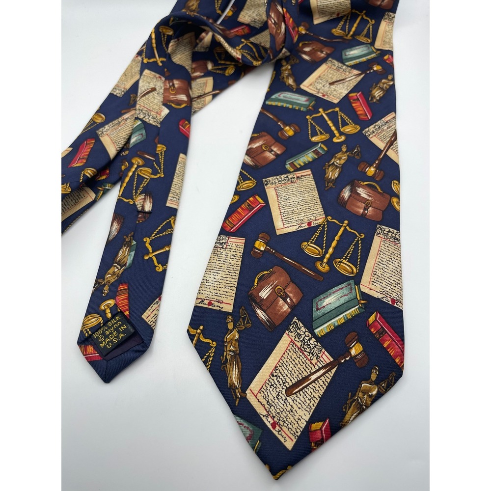 Alynn Neckwear Mens Navy Blue 100% Silk Legal Law Theme Justice Scales Tie USA